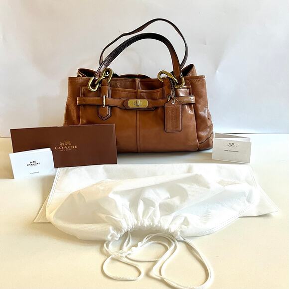 COACH Leather TURNLOCK Chelsea Jayden Satchel, Brown + Dustbag + Care Cards - Picture 13 of 15